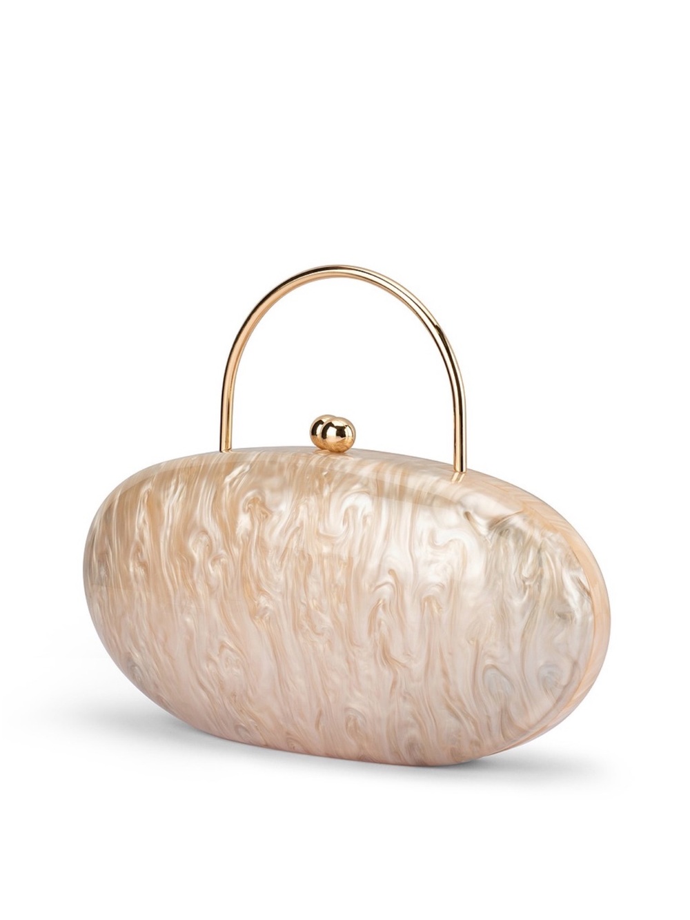 Olga Berg Pearlescent Beige Oval Clutch with Gold Ball Clasp